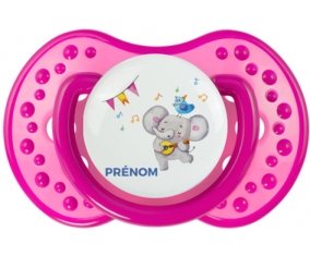 Éléphant party + prénom : 0/6 mois - Rose classique embout Lovi Dynamic