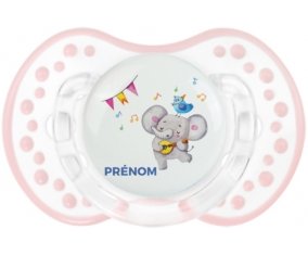 Éléphant party + prénom : 0/6 mois - Retro-blanc-rose-tendre classique embout Lovi Dynamic