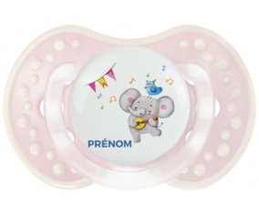 Éléphant party + prénom : 0/6 mois - Retro-rose-tendre classique embout Lovi Dynamic