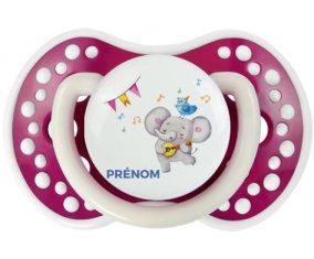 Éléphant party + prénom : 0/6 mois - Fuchsia phosphorescente embout Lovi Dynamic