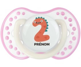 Deux ans anniversaire style 1 + prénom : 0/6 mois - Blanc-rose phosphorescente embout Lovi Dynamic