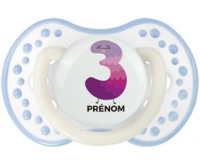 Trois ans anniversaire style 2 + prénom : 0/6 mois - Blanc-cyan classique embout Lovi Dynamic
