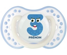 Trois ans anniversaire style 3 + prénom : 0/6 mois - Blanc-cyan classique embout Lovi Dynamic