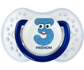 Trois ans anniversaire style 3 + prénom : 0/6 mois - Marine-blanc-bleu classique embout Lovi Dynamic