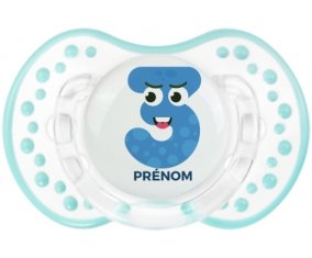 Trois ans anniversaire style 3 + prénom : 0/6 mois - Retro-blanc-lagon classique embout Lovi Dynamic