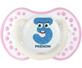 Trois ans anniversaire style 3 + prénom : 0/6 mois - Blanc-rose phosphorescente embout Lovi Dynamic