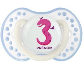 Trois ans anniversaire style 5 + prénom : 0/6 mois - Blanc-cyan classique embout Lovi Dynamic