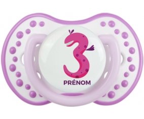 Trois ans anniversaire style 5 + prénom : 0/6 mois - Blanc-mauve classique embout Lovi Dynamic