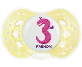Trois ans anniversaire style 5 + prénom : 0/6 mois - Trendy-jaune classique embout Lovi Dynamic