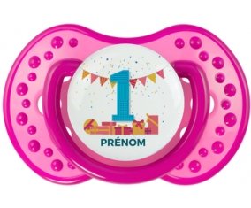 un an anniversaire style 6 + prénom : 0/6 mois - Rose classique embout Lovi Dynamic