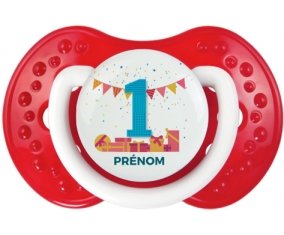 un an anniversaire style 6 + prénom : 0/6 mois - Blanc-rouge classique embout Lovi Dynamic