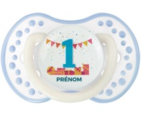 un an anniversaire style 6 + prénom : 0/6 mois - Blanc-cyan classique embout Lovi Dynamic