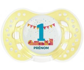 un an anniversaire style 6 + prénom : 0/6 mois - Trendy-jaune classique embout Lovi Dynamic