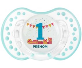 un an anniversaire style 6 + prénom : 0/6 mois - Retro-blanc-lagon classique embout Lovi Dynamic