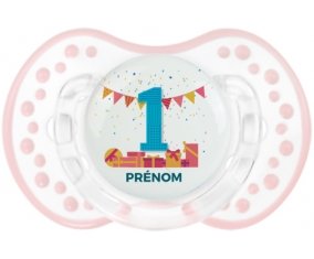 un an anniversaire style 6 + prénom : 0/6 mois - Retro-blanc-rose-tendre classique embout Lovi Dynamic