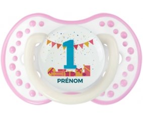 un an anniversaire style 6 + prénom : 0/6 mois - Blanc-rose phosphorescente embout Lovi Dynamic