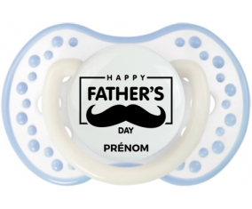 Happy father's day style 2 + prénom : 0/6 mois - Blanc-cyan classique embout Lovi Dynamic