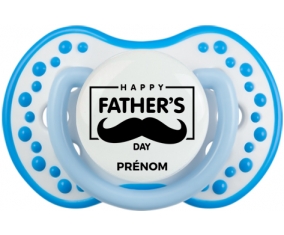 Happy father's day style 2 + prénom : 0/6 mois - Blanc-bleu phosphorescente embout Lovi Dynamic