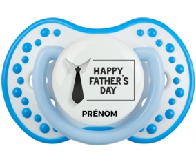 Happy father's day style 3 + prénom : 0/6 mois - Blanc-bleu phosphorescente embout Lovi Dynamic