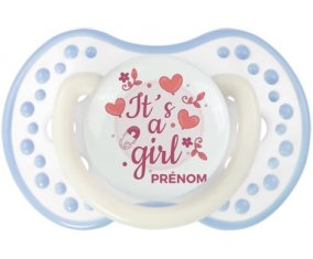 It's a girl + prénom : 0/6 mois - Blanc-cyan classique embout Lovi Dynamic