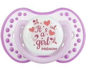 It's a girl + prénom : 0/6 mois - Blanc-mauve classique embout Lovi Dynamic