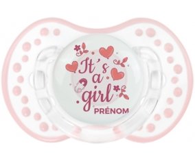 It's a girl + prénom : 0/6 mois - Retro-blanc-rose-tendre classique embout Lovi Dynamic