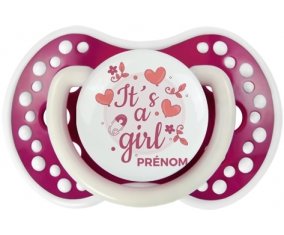 It's a girl + prénom : 0/6 mois - Fuchsia phosphorescente embout Lovi Dynamic