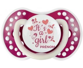 It's a girl + prénom : 0/6 mois - Fuchsia phosphorescente embout Lovi Dynamic