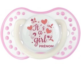 It's a girl + prénom : 0/6 mois - Blanc-rose phosphorescente embout Lovi Dynamic