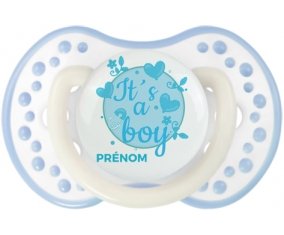 It's a boy + prénom : 0/6 mois - Blanc-cyan classique embout Lovi Dynamic