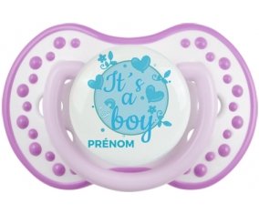 It's a boy + prénom : 0/6 mois - Blanc-mauve classique embout Lovi Dynamic