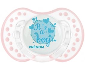 It's a boy + prénom : 0/6 mois - Retro-blanc-rose-tendre classique embout Lovi Dynamic