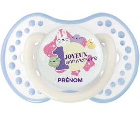 un an anniversaire style 8 + prénom : 0/6 mois - Blanc-cyan classique embout Lovi Dynamic