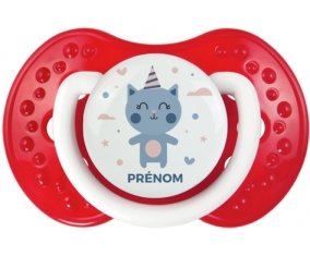Chat anniversaire + prénom : 0/6 mois - Blanc-rouge classique embout Lovi Dynamic