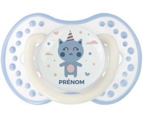 Chat anniversaire + prénom : 0/6 mois - Blanc-cyan classique embout Lovi Dynamic
