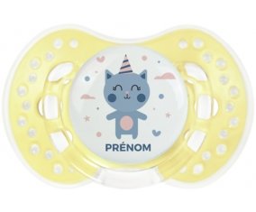 Chat anniversaire + prénom : 0/6 mois - Trendy-jaune classique embout Lovi Dynamic