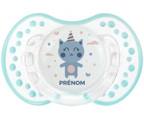 Chat anniversaire + prénom : 0/6 mois - Retro-blanc-lagon classique embout Lovi Dynamic