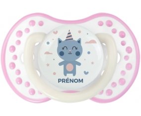 Chat anniversaire + prénom : 0/6 mois - Blanc-rose phosphorescente embout Lovi Dynamic