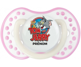 Tom & Jerry + prénom : 0/6 mois - Blanc-rose phosphorescente embout Lovi Dynamic