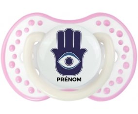 Main de Fatma + prénom : 0/6 mois - Blanc-rose phosphorescente embout Lovi Dynamic