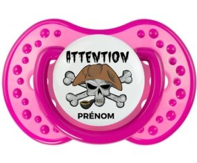 Attention pirate + prénom : 0/6 mois - Rose classique embout Lovi Dynamic