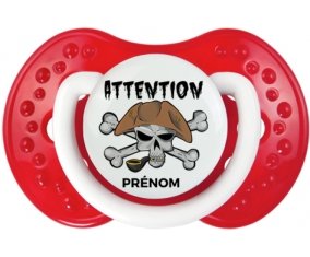 Attention pirate + prénom : 0/6 mois - Blanc-rouge classique embout Lovi Dynamic