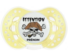 Attention pirate + prénom : 0/6 mois - Trendy-jaune classique embout Lovi Dynamic