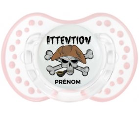 Attention pirate + prénom : 0/6 mois - Retro-blanc-rose-tendre classique embout Lovi Dynamic