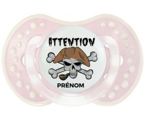 Attention pirate + prénom : 0/6 mois - Retro-rose-tendre classique embout Lovi Dynamic