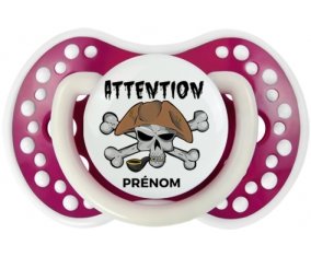Attention pirate + prénom : 0/6 mois - Fuchsia phosphorescente embout Lovi Dynamic
