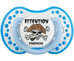 Attention pirate + prénom : 0/6 mois - Blanc-bleu phosphorescente embout Lovi Dynamic