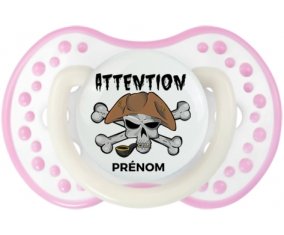 Attention pirate + prénom : 0/6 mois - Blanc-rose phosphorescente embout Lovi Dynamic