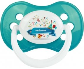 Joyeux anniversaire style 1 + prénom : Turquoise classique embout anatomique