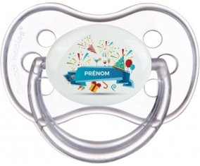 Joyeux anniversaire style 1 + prénom : Transparente classique embout anatomique